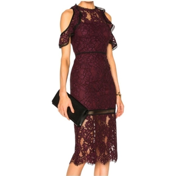 Alexis Evie Cold Shoulder Midi Dress Burgundy Medium M - Picture 1 of 17